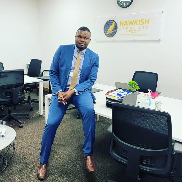 Usman Ayankoya MAPM in the Hawkish Group Canary Wharf office