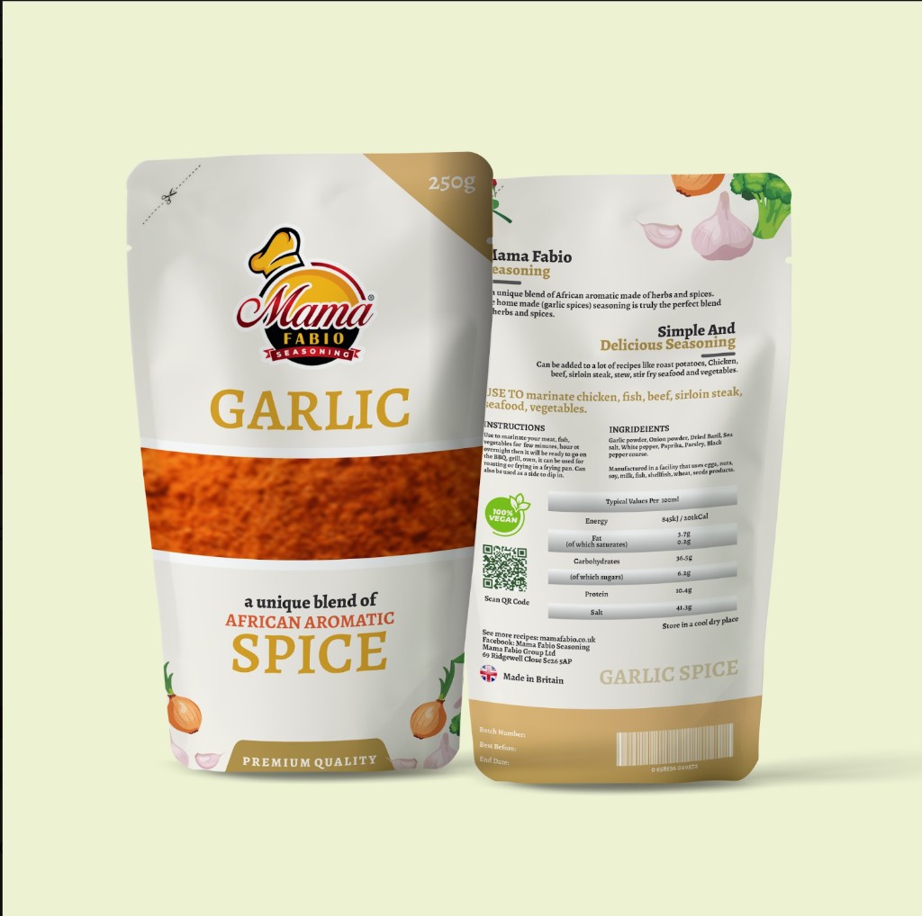 Mama Fabio Garlic spice packaging
